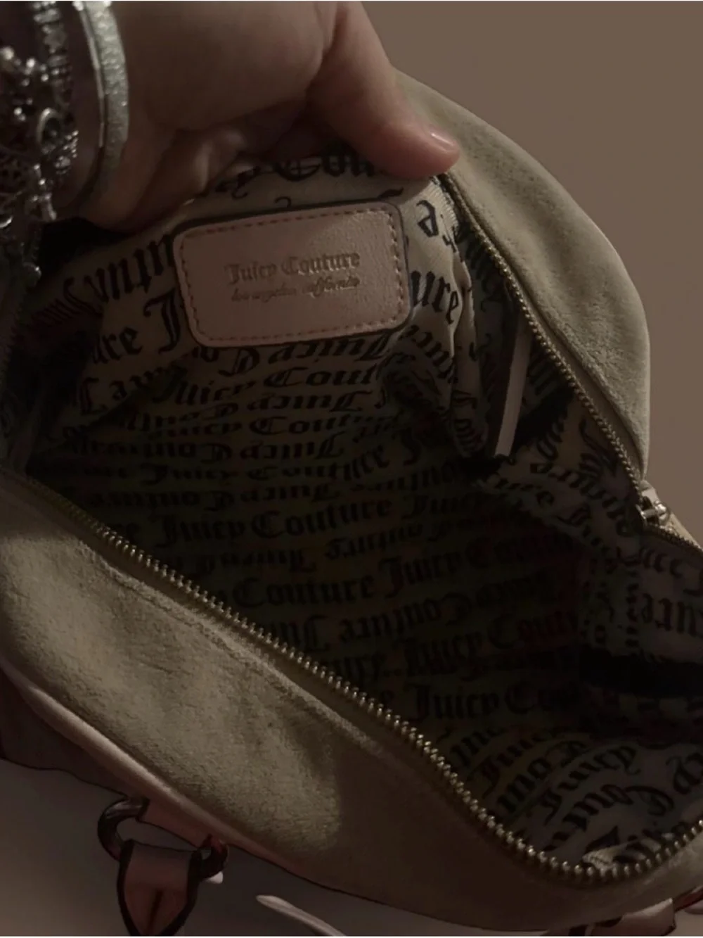 Juicy Couture Suede Satchel with Beige Trim